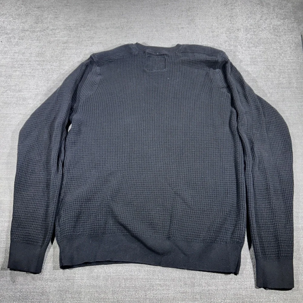 Old Navy Waffle Knit Sweater Mens Large Navy Blue Elbow Patches Thermal - Picture 2 of 7